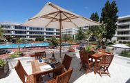 The Marina Club Lagos Resort's lovely poolside seating situated in staggering Algarve.