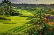 The Heritage Golf Club's scenic 18th tee in faultless Mauritius.