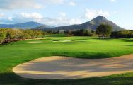View Tamarina Golf Club's beautiful green in vibrant Mauritius.