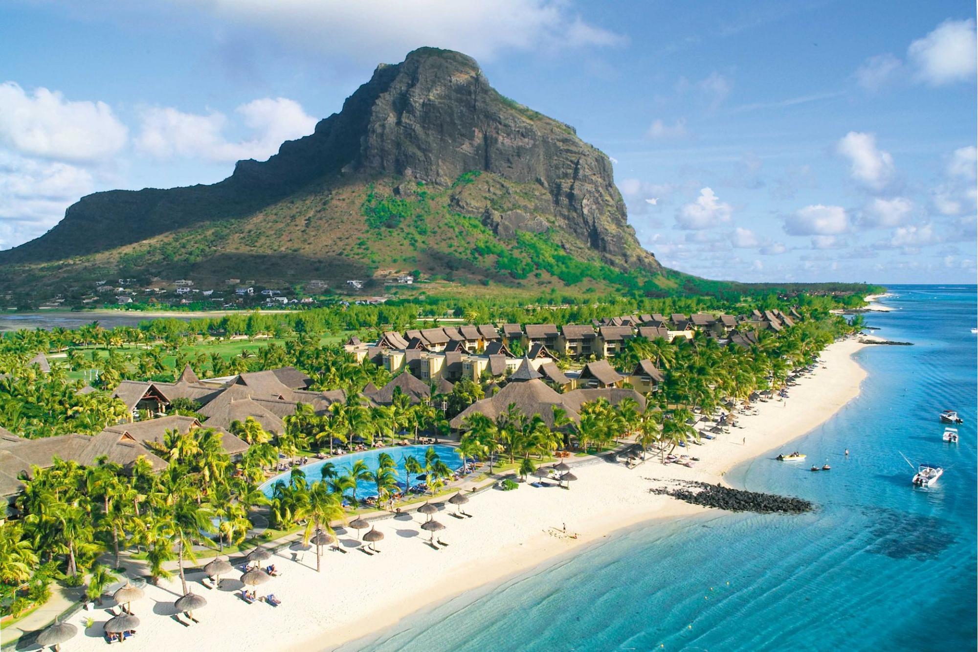 View Paradis Beachcomber Golf Resort  Spa's scenic ariel view within incredible Mauritius.