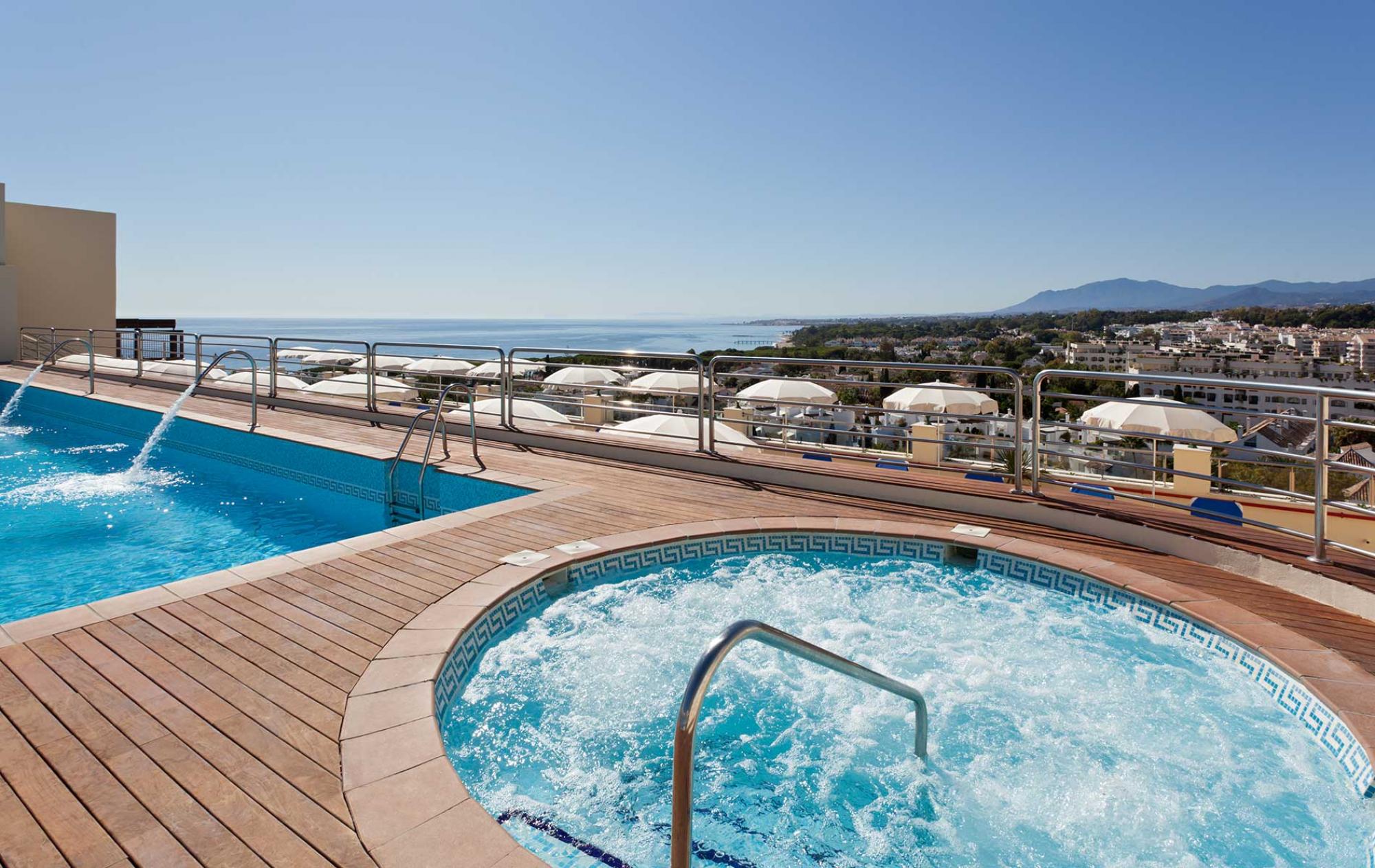 The Senator Marbella's picturesque jacuzzi in stunning Costa Del Sol.