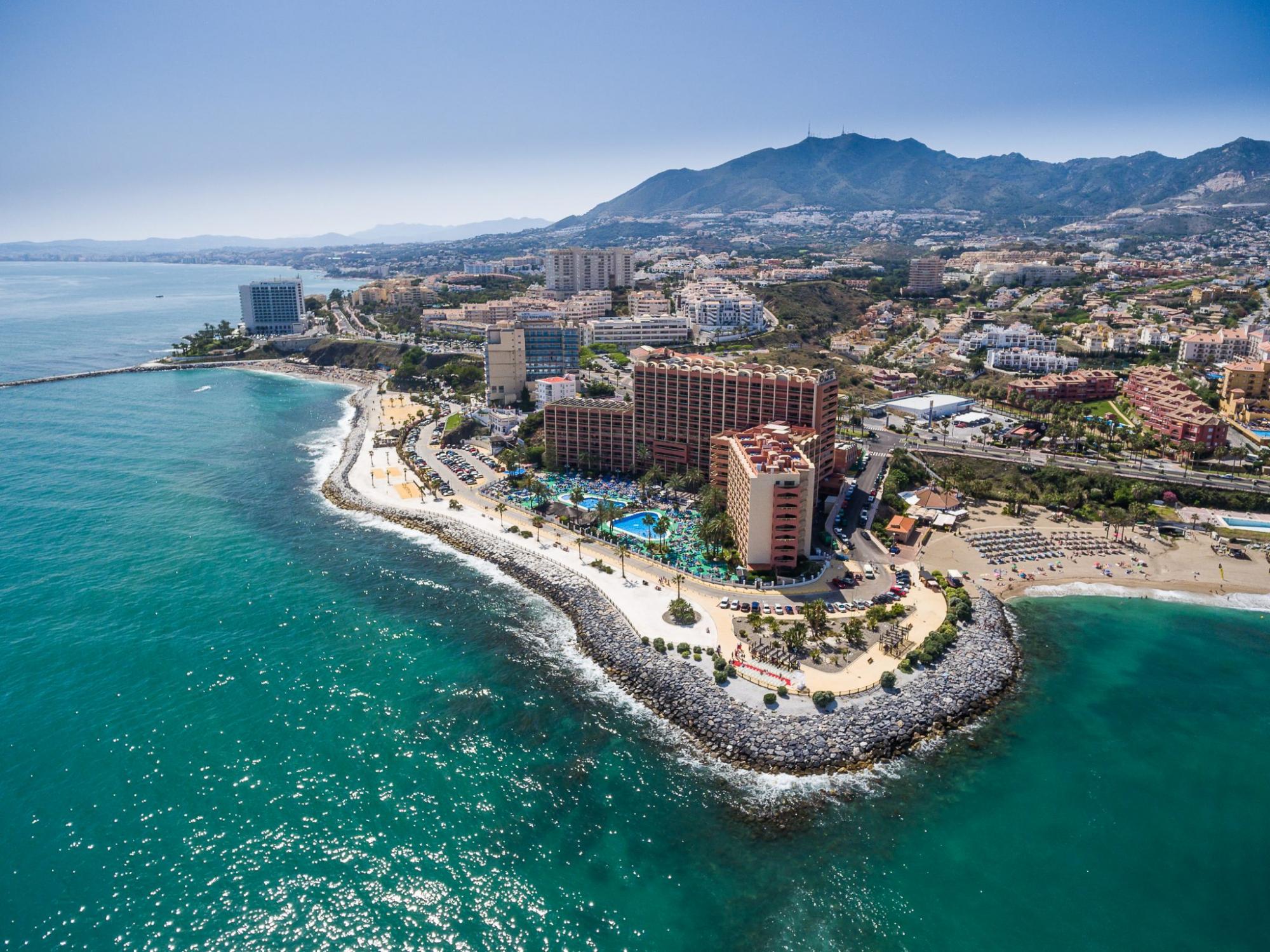 View Sunset Beach Club Benalmadena's scenic ariel view within amazing Costa Del Sol.