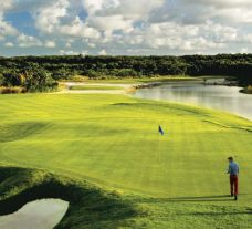 View Hard Rock Golf Club at Cana Bay's picturesque golf course within vibrant Dominican Republic.